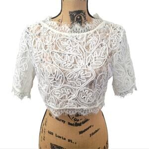 Small Leith Ivory lace crop top with half sleeves